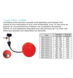 BALLON MDS H500 Type D (avec prise de pression) DN200 du diamètre 170 à 215 mm