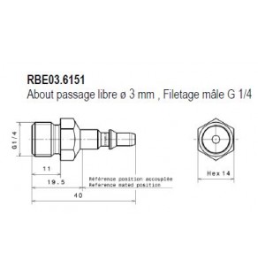 METR - ABOUT Dia 6 à Passage Libre pour Tuyau Ø6mm RBE03.6806 staubli 8242426