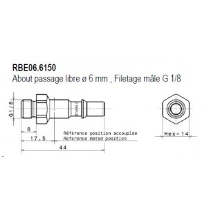 METR - ABOUT Dia 6 à Passage Libre pour Tuyau Ø6mm RBE03.6806 staubli 8242426