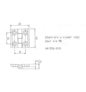 Charnière à visser inox pour vis M8 - 60X60 mm