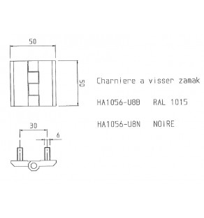 Charnière à visser Zamack RAL 1015 IVOIRE - 50x50 mm