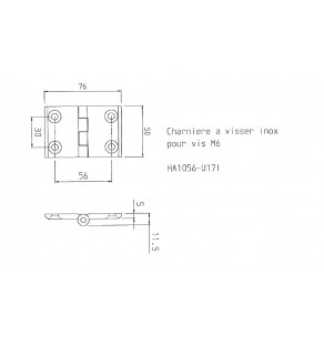 Charnière à visser inox pour vis M6 76x50 mm