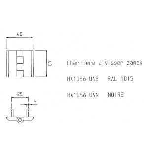 Charnière à visser Zamack RAL 1015 IVOIRE - 40x40 mm