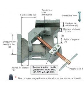 ÉTAU 2 Axes en fonte usinée - WAC22  Ecartement 63.5mm - Hauteur Mâchoires: 33mm